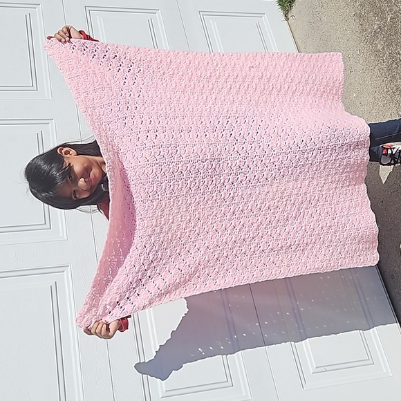 Hand Crafted handmade crochet shell stitch pink blanket gender reveal Vintage - Picture 12 of 17
